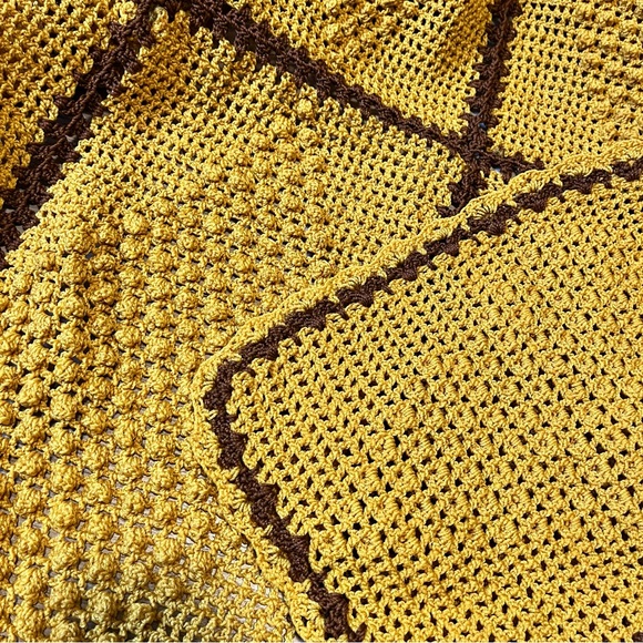 Handmade Crochet Granny Square Blanket Mustard Yellow Brown Fall Themed 41”x58” - Picture 7 of 7
